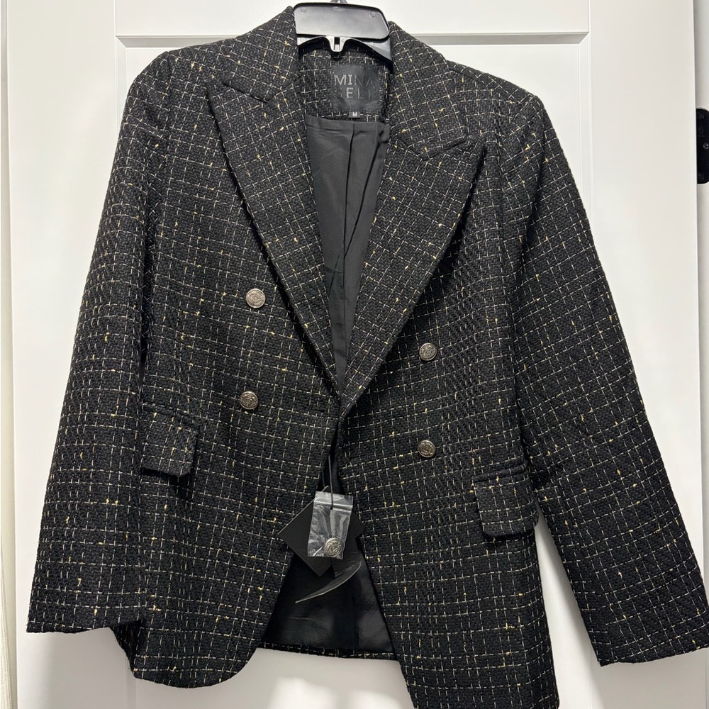 Elegant Black and Gold Checkered Blazer
